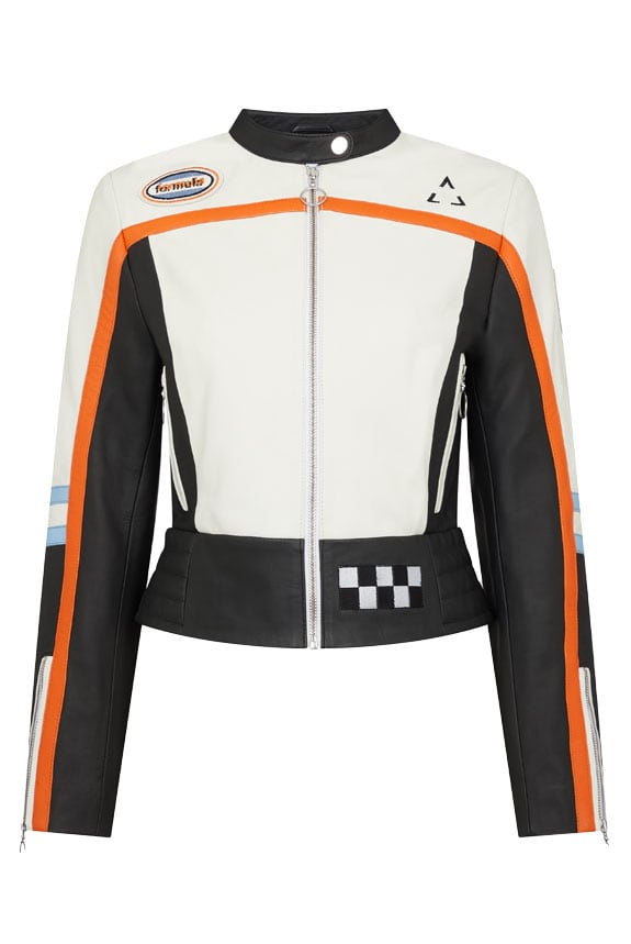Black and white racer jacket in leather