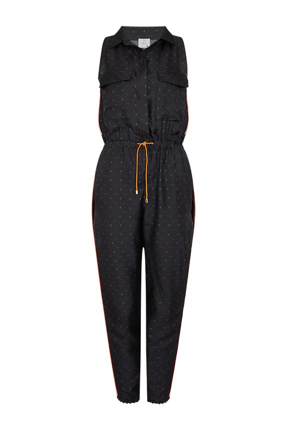 Black monogram women's luxury silk jumpsuit