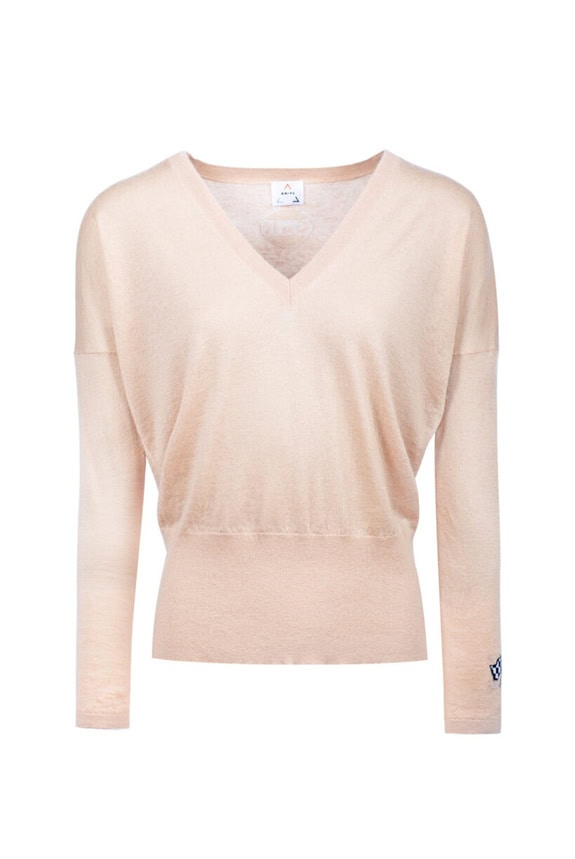 AN-Y1 // Palm Cashmere V Neck Beige Jumper