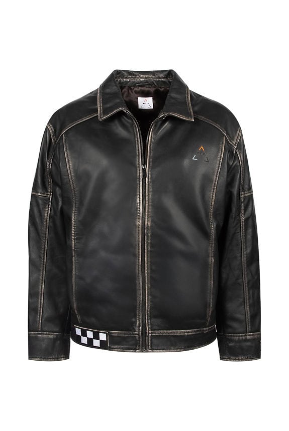 AN-Y1 // Leather Black Track Jacket